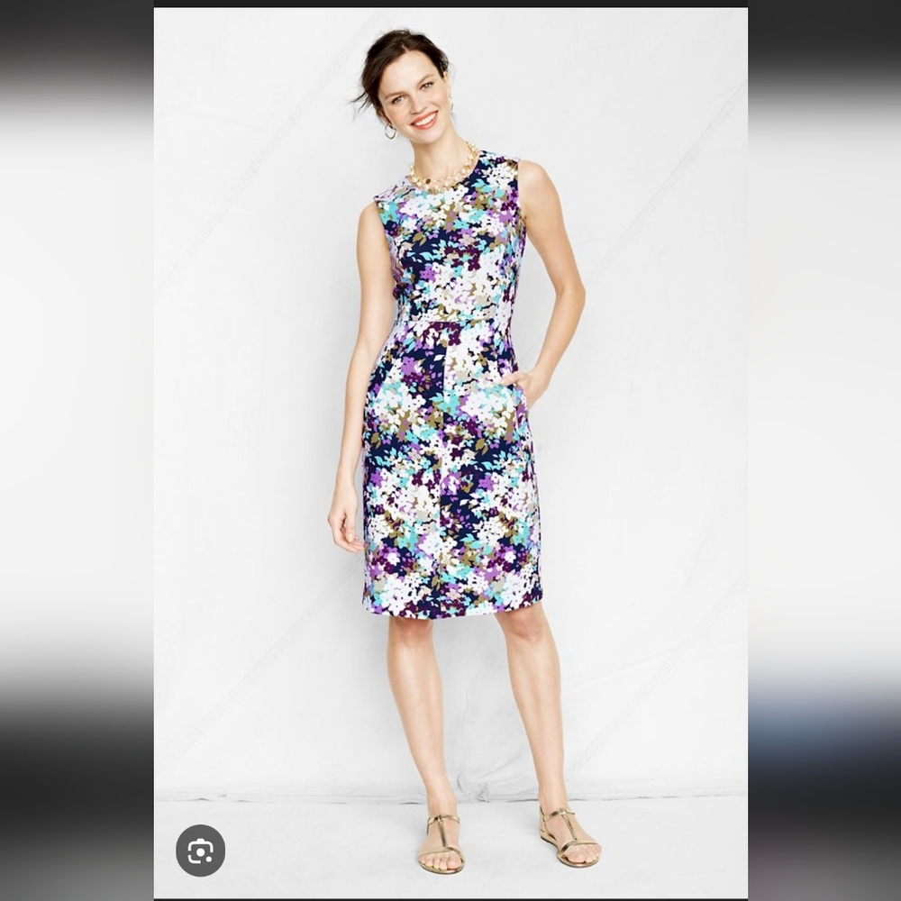 Lands' End Purple Floral Sheath Dress With Pockets